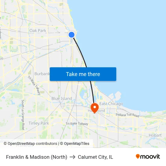 Franklin & Madison (North) to Calumet City, IL map