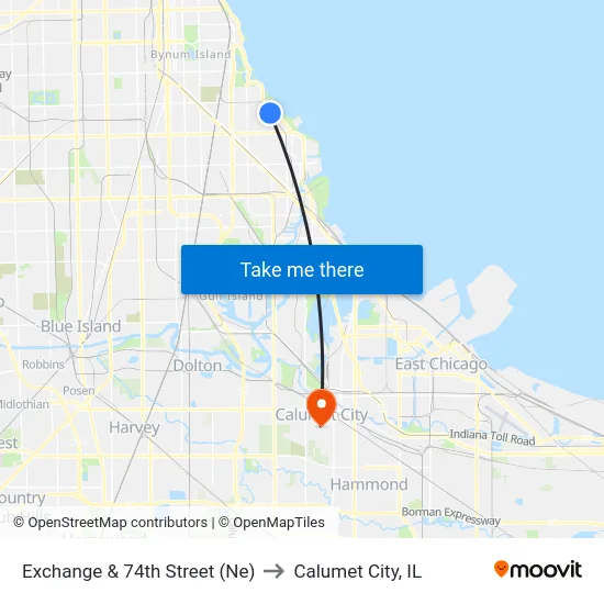 Exchange & 74th Street (Ne) to Calumet City, IL map
