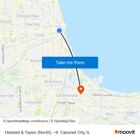 Halsted & Taylor (North) to Calumet City, IL map