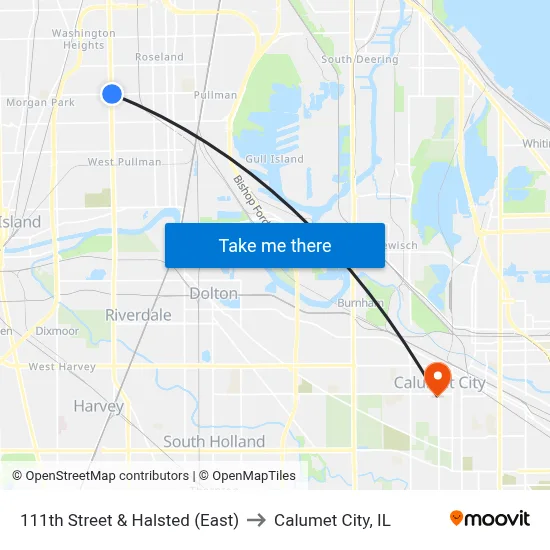 111th Street & Halsted (East) to Calumet City, IL map