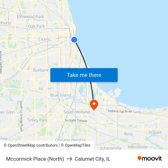 Mccormick Place (North) to Calumet City, IL map