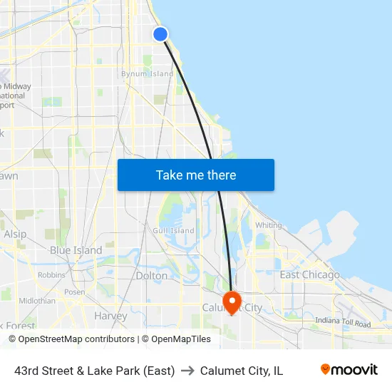 43rd Street & Lake Park (East) to Calumet City, IL map