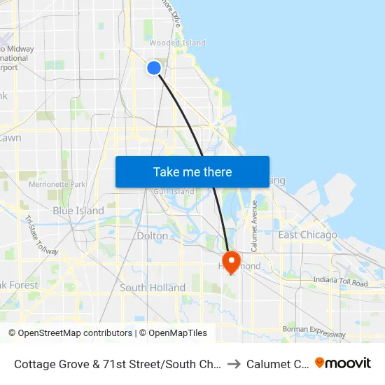 Cottage Grove & 71st Street/South Chicago (North) to Calumet City, IL map