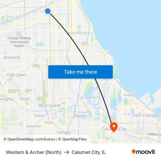 Western & Archer (North) to Calumet City, IL map
