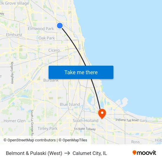 Belmont & Pulaski (West) to Calumet City, IL map