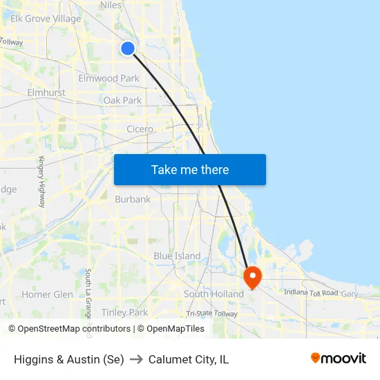 Higgins & Austin (Se) to Calumet City, IL map