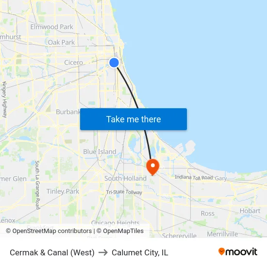 Cermak & Canal (West) to Calumet City, IL map