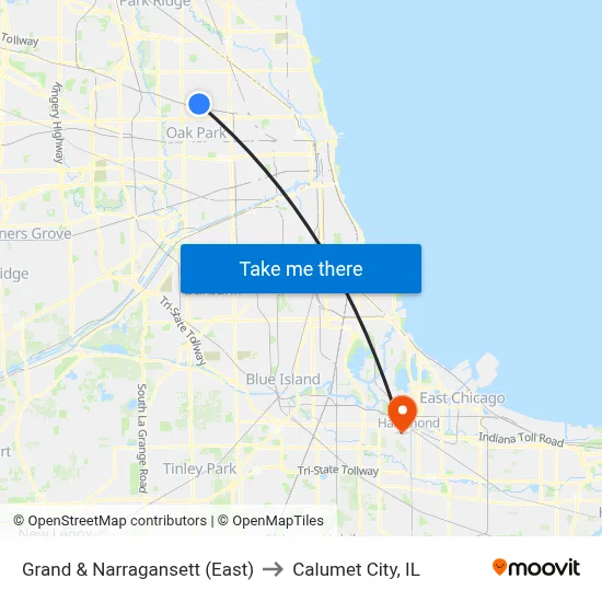 Grand & Narragansett (East) to Calumet City, IL map