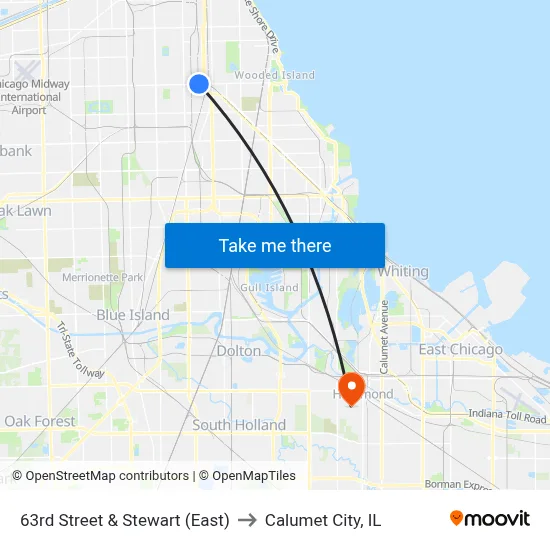 63rd Street & Stewart (East) to Calumet City, IL map