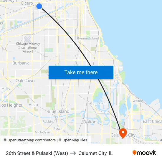 26th Street & Pulaski (West) to Calumet City, IL map