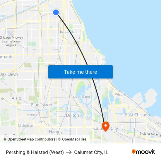 Pershing & Halsted (West) to Calumet City, IL map