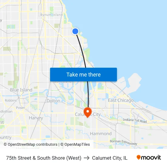 75th Street & South Shore (West) to Calumet City, IL map