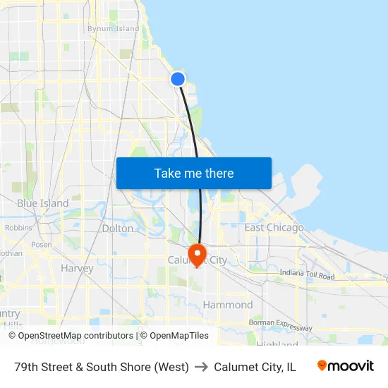 79th Street & South Shore (West) to Calumet City, IL map