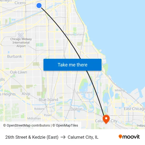 26th Street & Kedzie (East) to Calumet City, IL map
