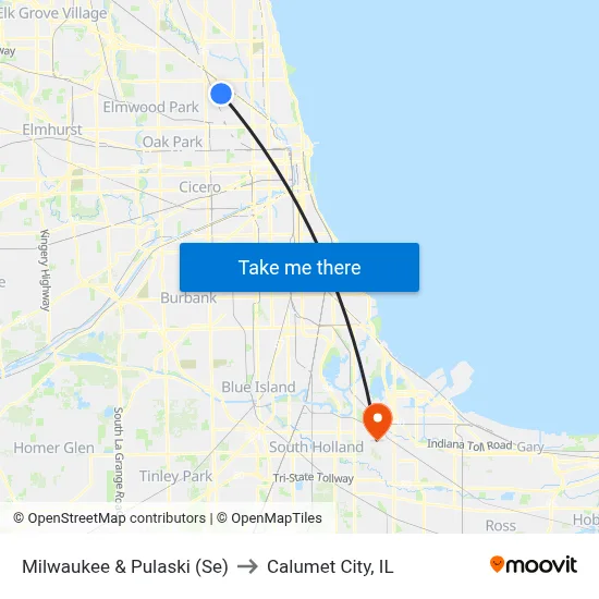 Milwaukee & Pulaski (Se) to Calumet City, IL map