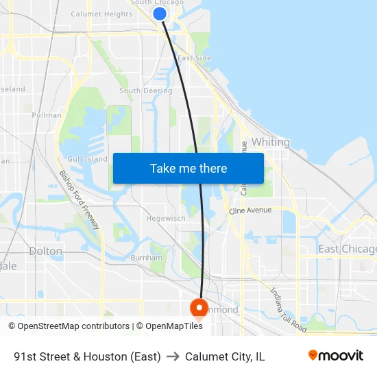 91st Street & Houston (East) to Calumet City, IL map