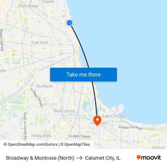 Broadway & Montrose (North) to Calumet City, IL map