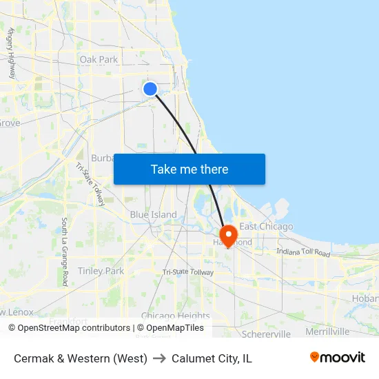 Cermak & Western (West) to Calumet City, IL map