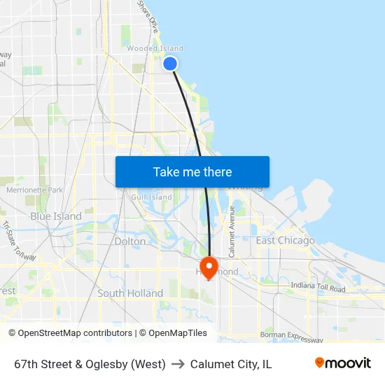 67th Street & Oglesby (West) to Calumet City, IL map
