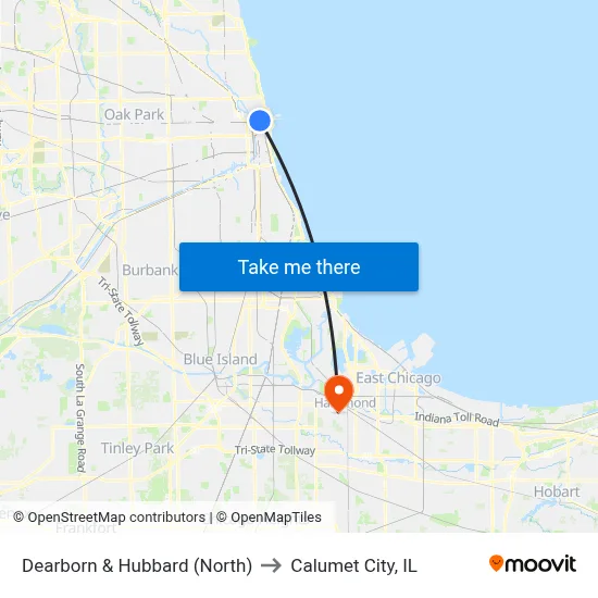 Dearborn & Hubbard (North) to Calumet City, IL map