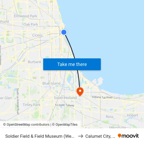 Soldier Field & Field Museum (West) to Calumet City, IL map