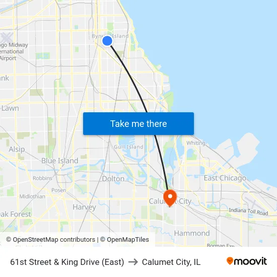 61st Street & King Drive (East) to Calumet City, IL map