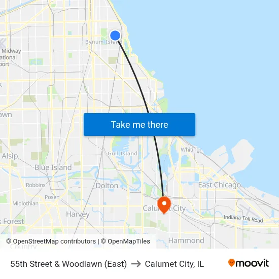 55th Street & Woodlawn (East) to Calumet City, IL map