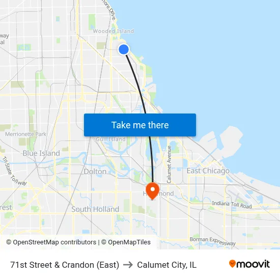 71st Street & Crandon (East) to Calumet City, IL map