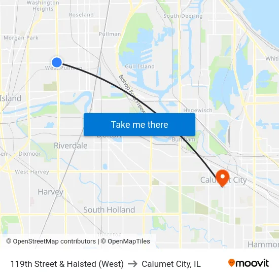 119th Street & Halsted (West) to Calumet City, IL map