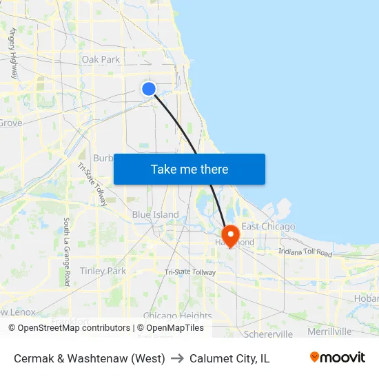 Cermak & Washtenaw (West) to Calumet City, IL map