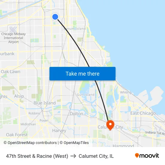 47th Street & Racine (West) to Calumet City, IL map