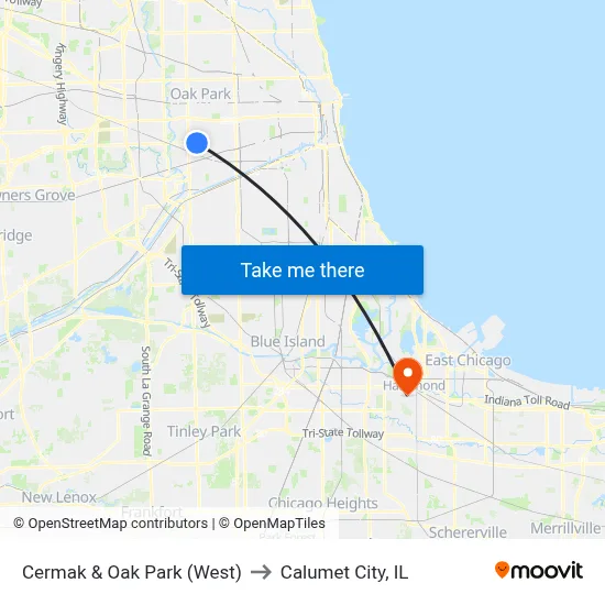 Cermak & Oak Park (West) to Calumet City, IL map
