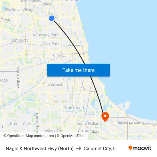 Nagle & Northwest Hwy (North) to Calumet City, IL map