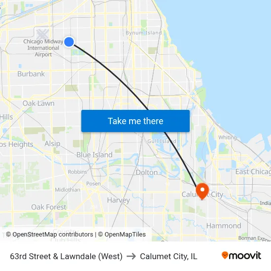 63rd Street & Lawndale (West) to Calumet City, IL map