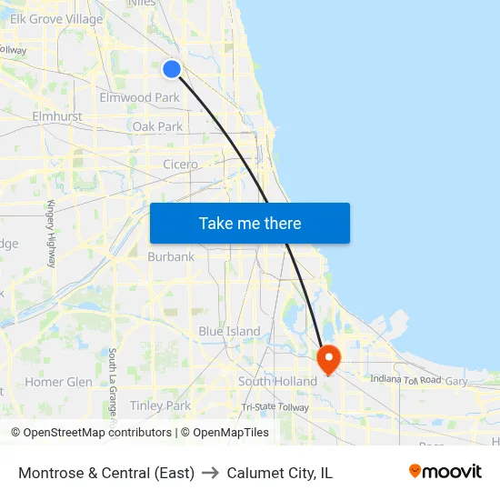 Montrose & Central (East) to Calumet City, IL map