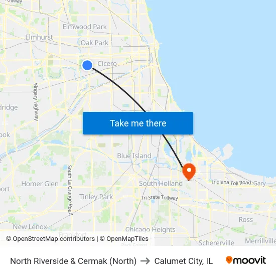 North Riverside & Cermak (North) to Calumet City, IL map