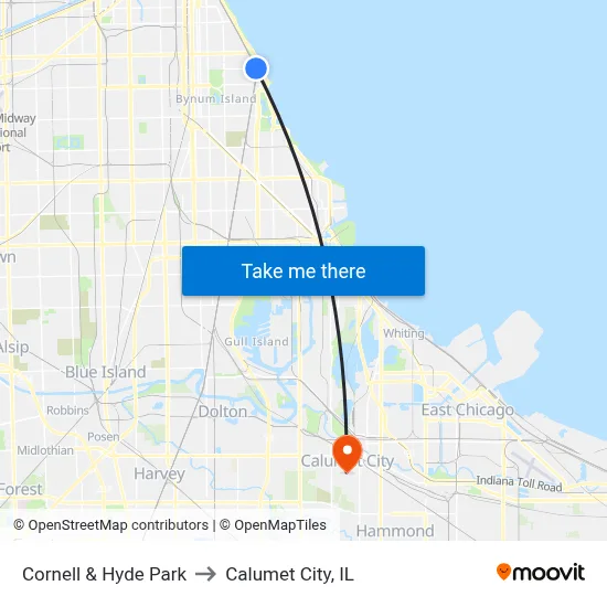 Cornell & Hyde Park to Calumet City, IL map