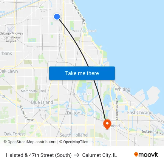 Halsted & 47th Street (South) to Calumet City, IL map