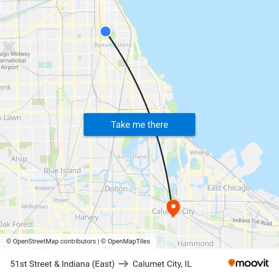 51st Street & Indiana (East) to Calumet City, IL map