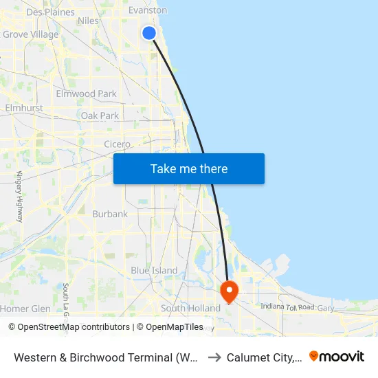 Western & Birchwood Terminal (West) to Calumet City, IL map
