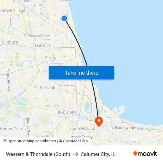Western & Thorndale (South) to Calumet City, IL map