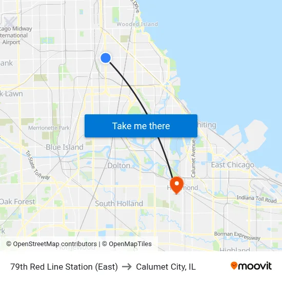 79th Red Line Station (East) to Calumet City, IL map