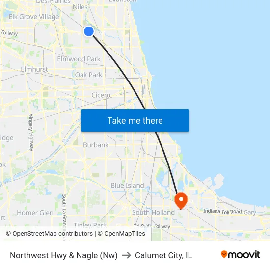 Northwest Hwy & Nagle (Nw) to Calumet City, IL map