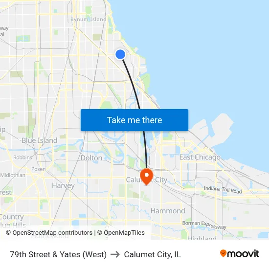 79th Street & Yates (West) to Calumet City, IL map