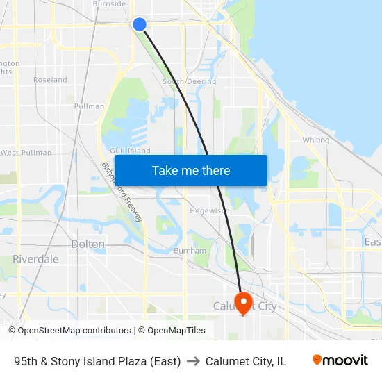 95th & Stony Island Plaza (East) to Calumet City, IL map