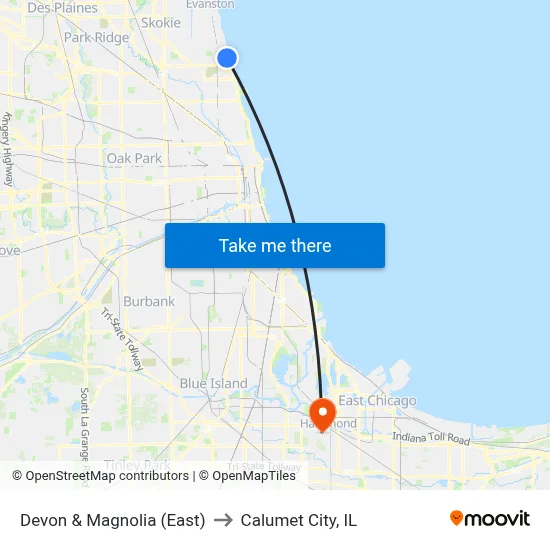 Devon & Magnolia (East) to Calumet City, IL map