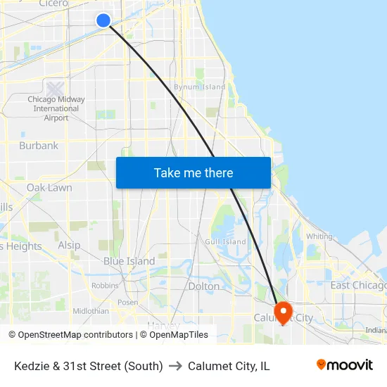 Kedzie & 31st Street (South) to Calumet City, IL map