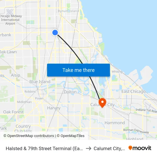 Halsted & 79th Street Terminal (East) to Calumet City, IL map