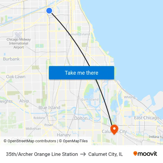 35th/Archer Orange Line Station to Calumet City, IL map