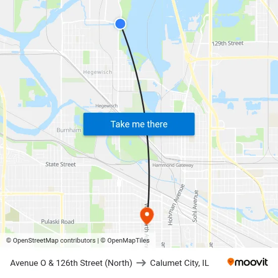 Avenue O & 126th Street (North) to Calumet City, IL map